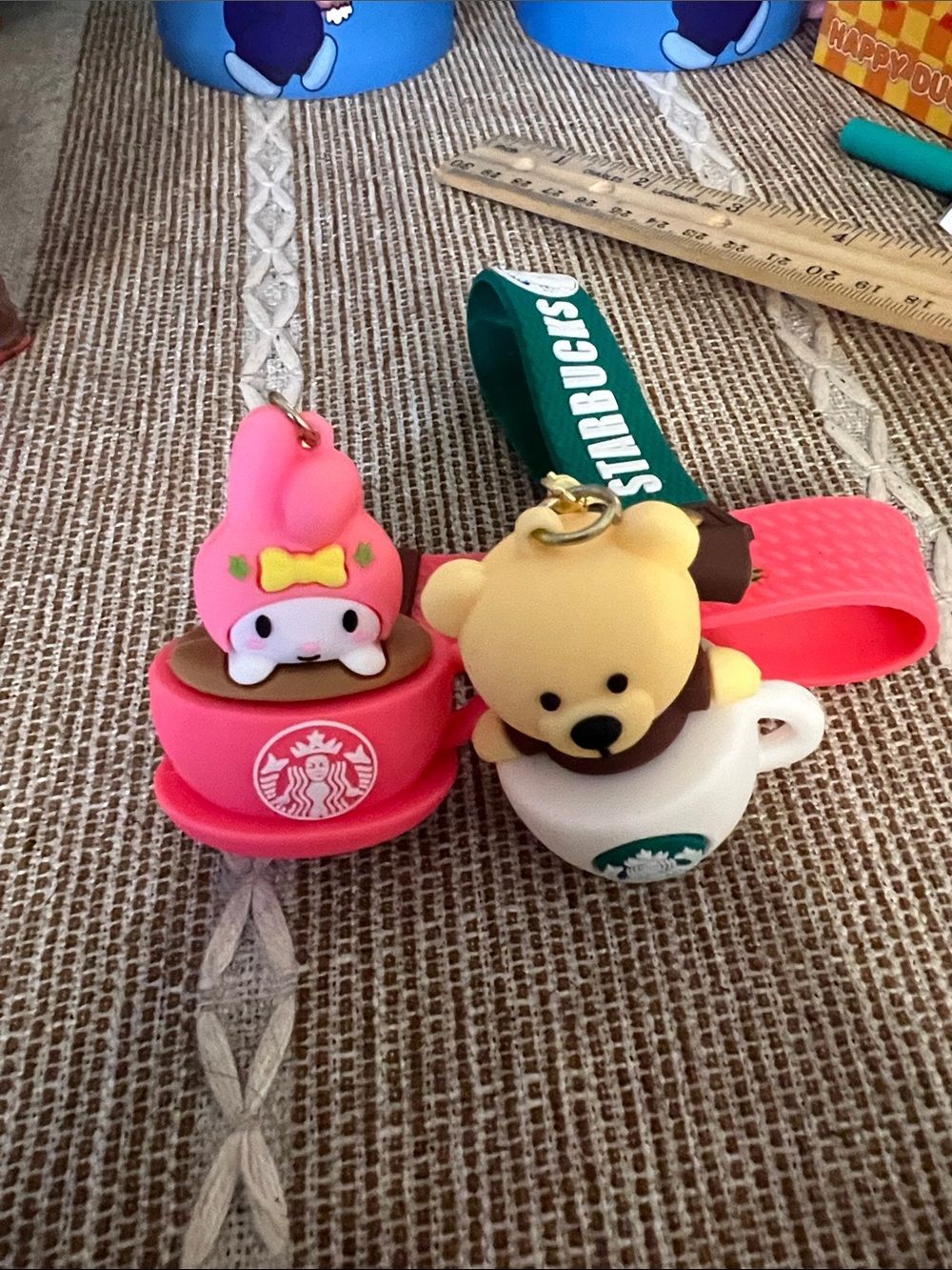Pink & Cream Bunny and Bear Cup Charm Keychains